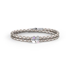 Engravable Sterling Silver Gemstone Heart Leather Bracelet - 2 – Sterling Silver with Citrine