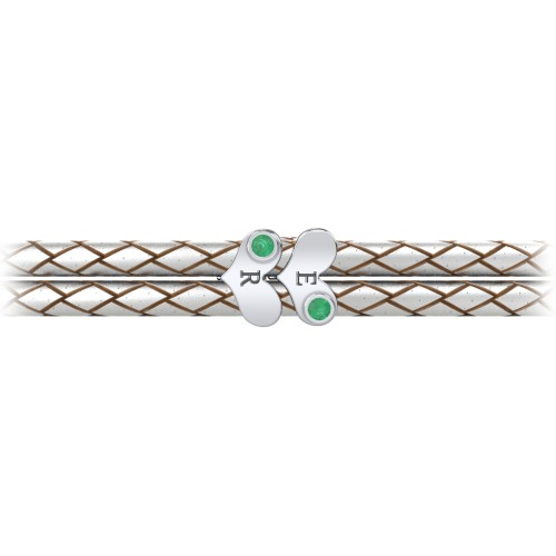 Engravable Sterling Silver Gemstone Heart Leather Bracelet - 2 – Sterling Silver with Emerald
