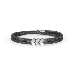 Engravable Sterling Silver Gemstone Heart Leather Bracelet - 3 in 925 Sterling Silver with Peridot