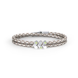 Engravable Sterling Silver Gemstone Heart Leather Bracelet - 3 in 925 Sterling Silver with Peridot