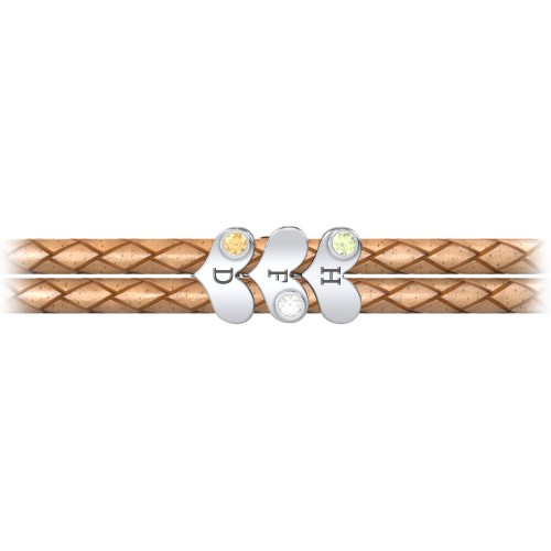 Engravable Sterling Silver Gemstone Heart Leather Bracelet - 3 – Sterling Silver with Peridot, Cubic Zirconia, and Citrine