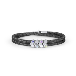 Engravable Sterling Silver Gemstone Heart Leather Bracelet - 4 in 925 Sterling Silver with Peridot, Amethyst Premium Zirconia, Blue Topaz, and Blue Sapphire