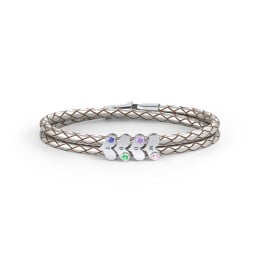 Engravable Sterling Silver Gemstone Heart Leather Bracelet - 4