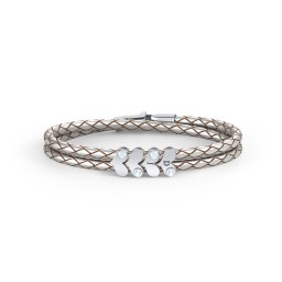 Engravable Sterling Silver Gemstone Heart Leather Bracelet - 4 in 925 Sterling Silver with Aquamarine