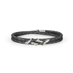 Sterling Silver Ivy & Gemstone Leather Bracelet in 925 Sterling Silver with Peridot