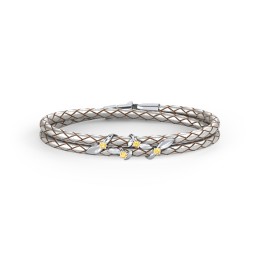 Sterling Silver Ivy & Gemstone Leather Bracelet in 925 Sterling Silver with Citrine