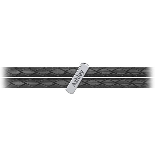 Engravable Sterling Silver Bar Leather Bracelet