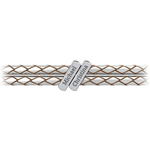 Engravable Sterling Silver Bar Leather Bracelet - 2