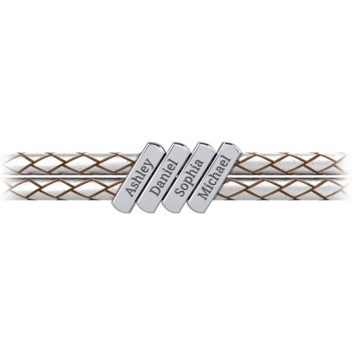 Engravable Sterling Silver Bar Leather Bracelet - 4