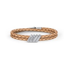 Engravable Sterling Silver Bar Leather Bracelet - 4