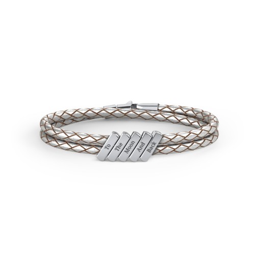 Engravable Sterling Silver Bar Leather Bracelet - 5 – Sterling Silver