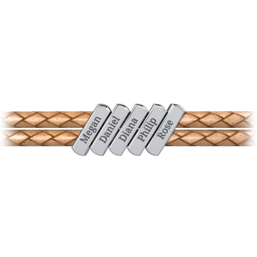 Engravable Sterling Silver Bar Leather Bracelet - 5