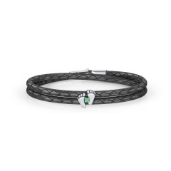 Sterling Silver Baby Feet Leather Bracelet With Birthstone – Sterling Silver with Citrine