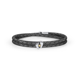 Sterling Silver Baby Feet Leather Bracelet With Birthstone in 925 Sterling Silver with Citrine