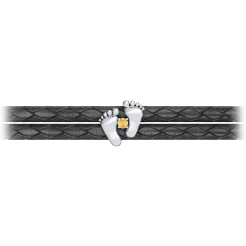 Sterling Silver Baby Feet Leather Bracelet With Birthstone – Sterling Silver with Citrine