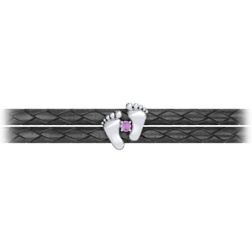 Sterling Silver Baby Feet Leather Bracelet With Birthstone – Sterling Silver with Amethyst