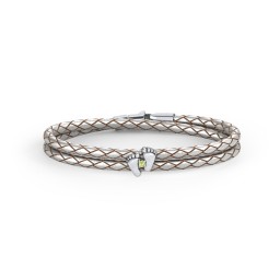 Sterling Silver Baby Feet Leather Bracelet With Birthstone