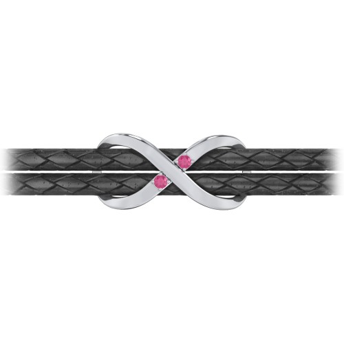 Sterling Silver Infinity Leather Bracelet with Gemstones – Sterling Silver with Ruby