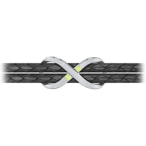 Sterling Silver Infinity Leather Bracelet with Gemstones