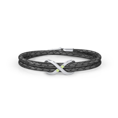 Sterling Silver Infinity Leather Bracelet with Gemstones