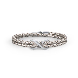 Sterling Silver Infinity Leather Bracelet with Gemstones in 925 Sterling Silver with Smokey Quartz