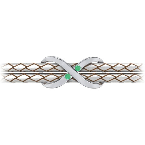 Sterling Silver Infinity Leather Bracelet with Gemstones – Sterling Silver with Emerald