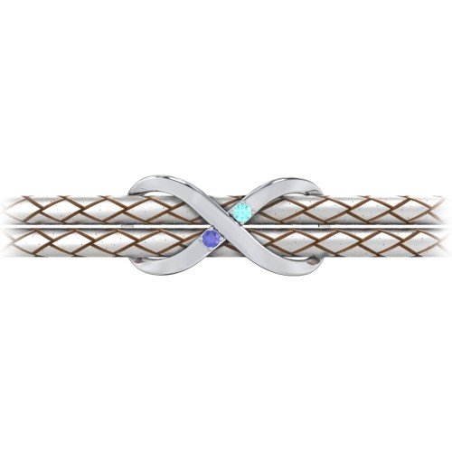 Sterling Silver Infinity Leather Bracelet with Gemstones – Sterling Silver with Blue Sapphire and Mint Premium Zirconia