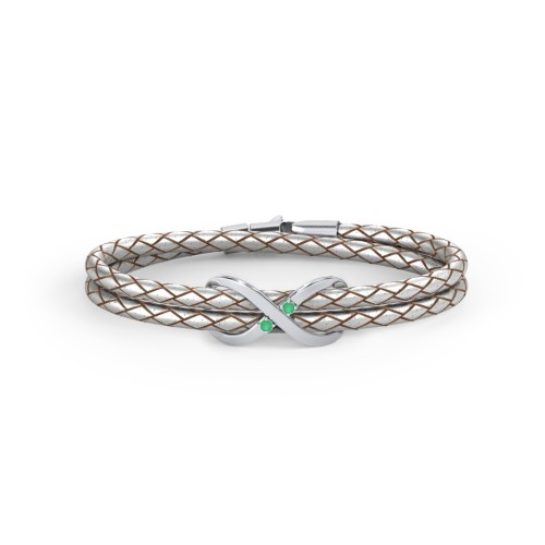 Sterling Silver Infinity Leather Bracelet with Gemstones – Sterling Silver with Emerald