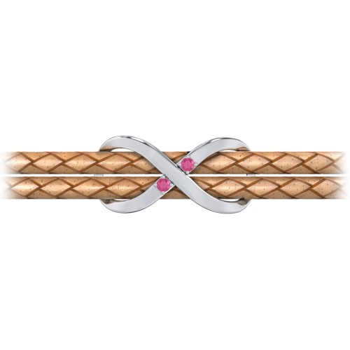 Sterling Silver Infinity Leather Bracelet with Gemstones – Sterling Silver with Ruby