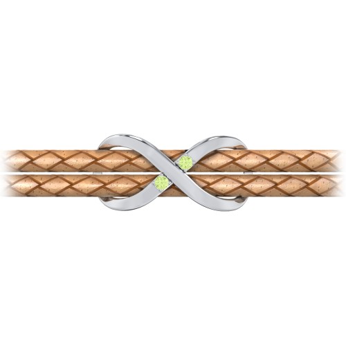 Sterling Silver Infinity Leather Bracelet with Gemstones
