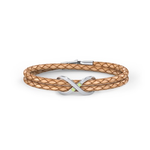 Sterling Silver Infinity Leather Bracelet with Gemstones