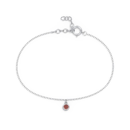 Bezel Set Gemstone Drop Bracelet - 1 Stone – Sterling Silver with Garnet