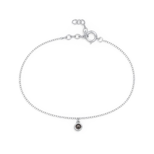 Bezel Set Gemstone Drop Bracelet - 1 Stone – Sterling Silver with Smokey Quartz