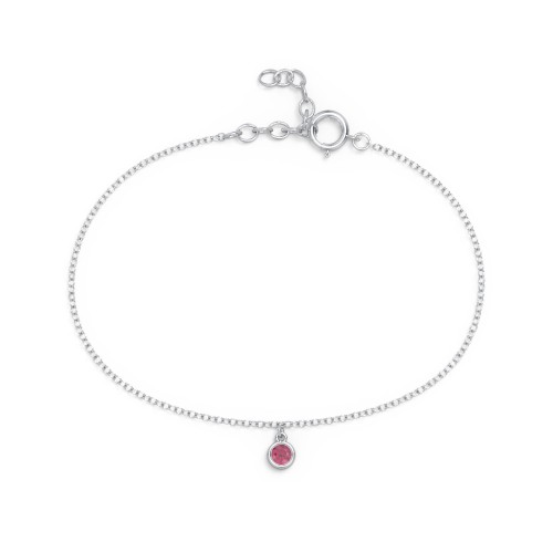 Bezel Set Gemstone Drop Bracelet - 1 Stone – Sterling Silver with Ruby