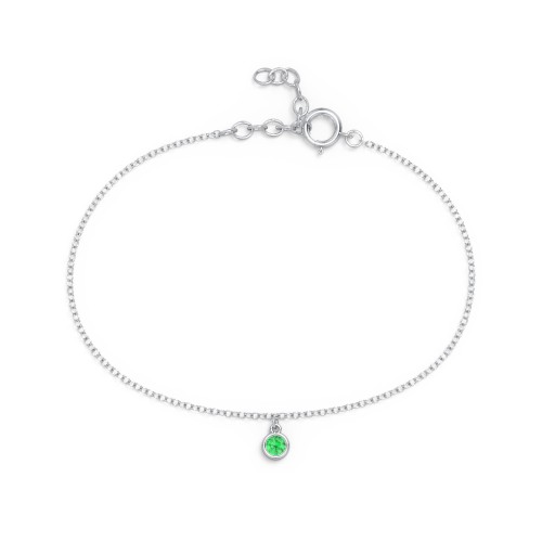 Bezel Set Gemstone Drop Bracelet - 1 Stone – Sterling Silver with Emerald