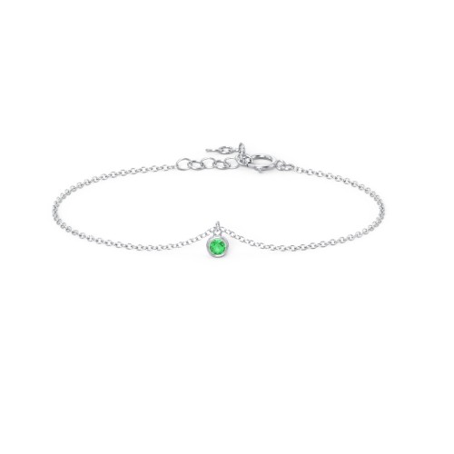 Bezel Set Gemstone Drop Bracelet - 1 Stone – Sterling Silver with Emerald