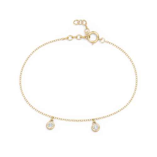 Bezel Set Gemstone Drop Bracelet - 2 Stone – 18K Gold Plated Silver with Cubic Zirconia
