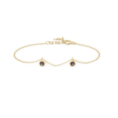 Bezel Set Gemstone Drop Bracelet - 2 Stone – 18K Gold Plated Silver with Smokey Quartz