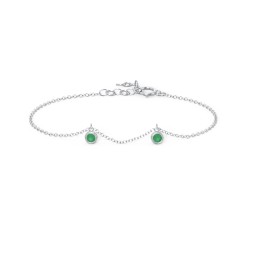 Bezel Set Gemstone Drop Bracelet - 2 Stone in 925 Sterling Silver with Emerald