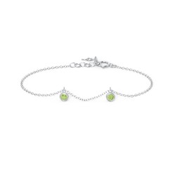Bezel Set Gemstone Drop Bracelet - 2 Stone in 925 Sterling Silver with Peridot
