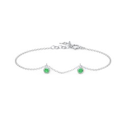 Bezel Set Gemstone Drop Bracelet - 2 Stone in 925 Sterling Silver with Emerald
