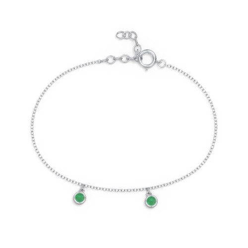 Bezel Set Gemstone Drop Bracelet - 2 Stone – Sterling Silver with Emerald