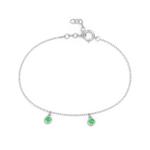 Bezel Set Gemstone Drop Bracelet - 2 Stone – Sterling Silver with Emerald