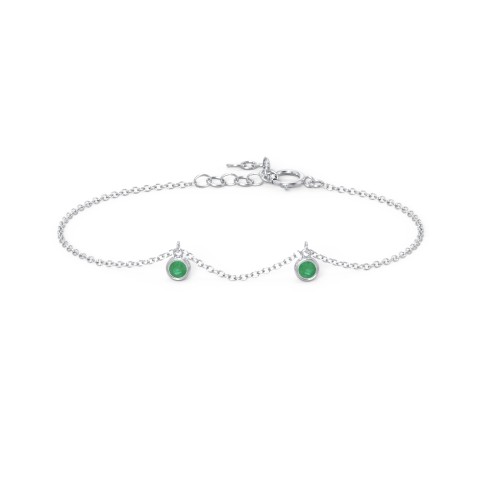 Bezel Set Gemstone Drop Bracelet - 2 Stone – Sterling Silver with Emerald