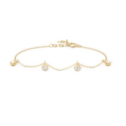Bezel Set Gemstone Drop Bracelet - 4 Stone in 18K Gold Plated Silver with Cubic Zirconia