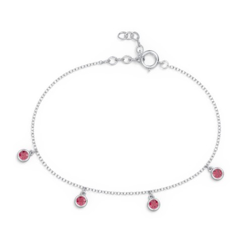 Bezel Set Gemstone Drop Bracelet - 4 Stone – Sterling Silver with Ruby