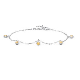 Bezel Set Gemstone Drop Bracelet - 5 Stone in 925 Sterling Silver with Citrine
