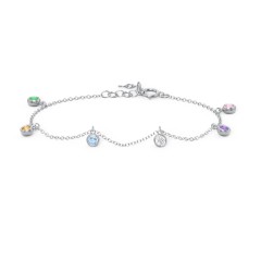 Bezel Set Gemstone Drop Bracelet - 6 Stone – 18K Gold Plated Silver with Emerald, Citrine, Blue Topaz, Cubic Zirconia, Amethyst, and Pink Tourmaline