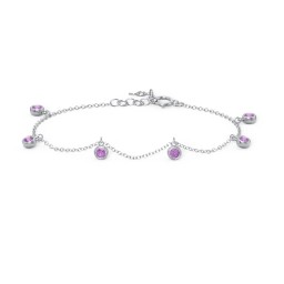 Bezel Set Gemstone Drop Bracelet - 6 Stone in 925 Sterling Silver with Amethyst