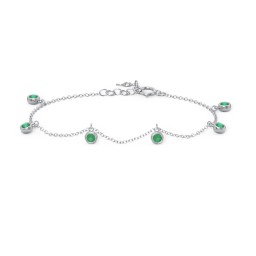 Bezel Set Gemstone Drop Bracelet - 6 Stone in 925 Sterling Silver with Emerald